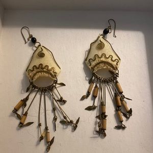 Handmade shell and wood drop earrings